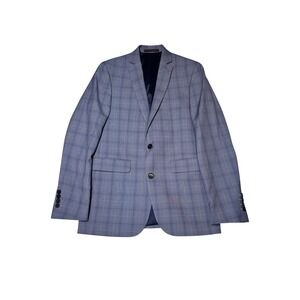 1670 Mens Slim Fit Blue Plaid Suit Jacket Blazer Sport Coat 36R